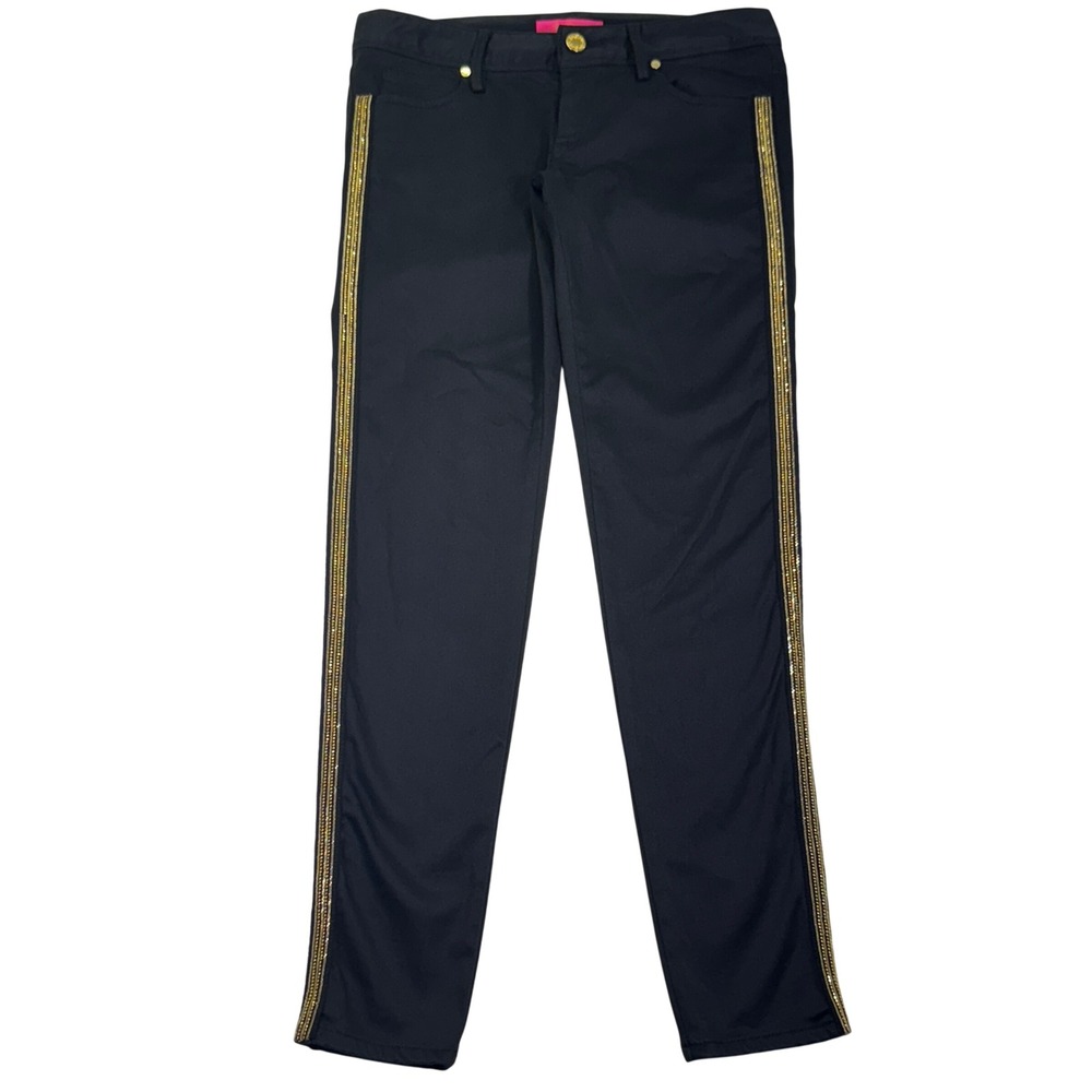 Lilly Pulitzer Black Pants with Gold Trim size 4 in excellent condition